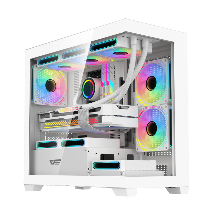 Кутия за компютър Darkflash DS900M, mATX, Mini Tower, Tempered glass, 6 x 120mm A-RGB вентилатора, бяла - DS900M-6F-WH - 1