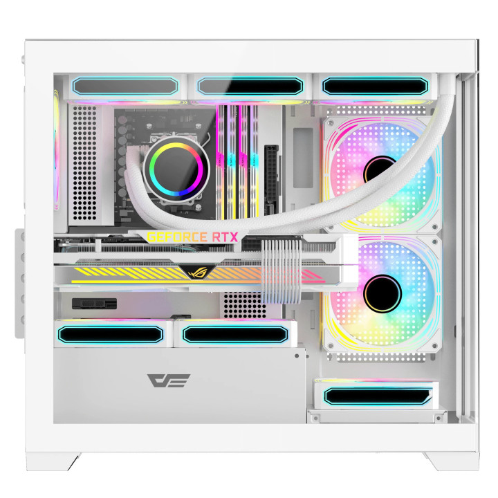 Кутия за компютър Darkflash DS900M, mATX, Mini Tower, Tempered glass, 6 x 120mm A-RGB вентилатора, бяла - DS900M-6F-WH - 2