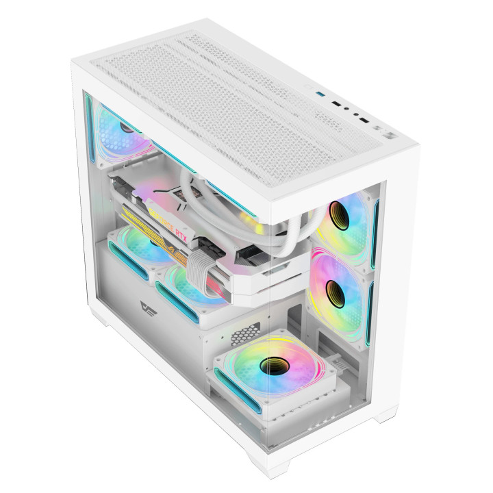 Кутия за компютър Darkflash DS900M, mATX, Mini Tower, Tempered glass, 6 x 120mm A-RGB вентилатора, бяла - DS900M-6F-WH - 3