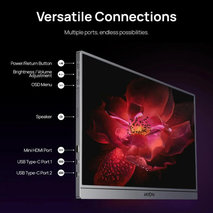 Преносим монитор Arzopa A1 Pro, 15.6" Full HD IPS 60Hz, 16:9, USB-C, Mini HDMI - ARZOPA-A1-PRO - 2