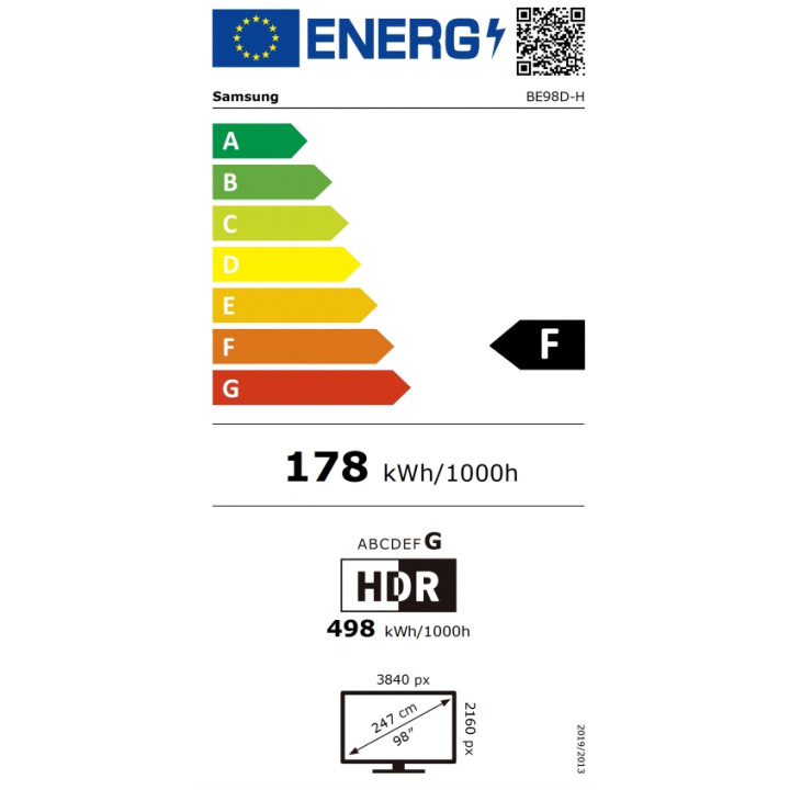 Телевизор Samsung Business TV LH98BEDH, 98" 4K 3840x2160 LED, 120Hz, Tizen Smart TV, Wi-Fi, 3 HDMI, DVB-T2/C/S2 - LH98BEDHLGUXEN