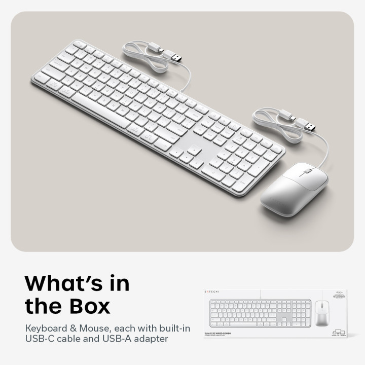 Комплект клавиатура и мишка Satechi Slim CLX3, жични, US English, сребрист - ST-ZULX3SS-EN - 8