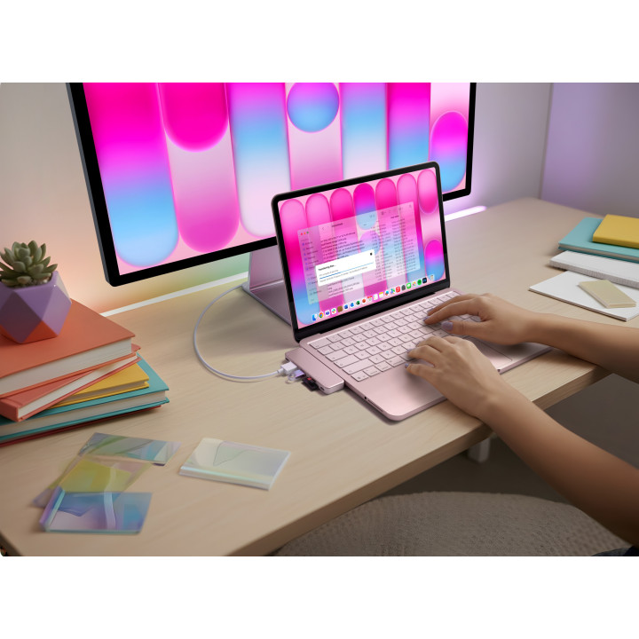 Докинг станция Satechi Snap, USB-C, HDMI 4K 60Hz, USB-C 5Gbps, USB-A 3.0 5Gbps, USB-C PD, microSD/SD четец, Blush - ST-HUSNP - 3