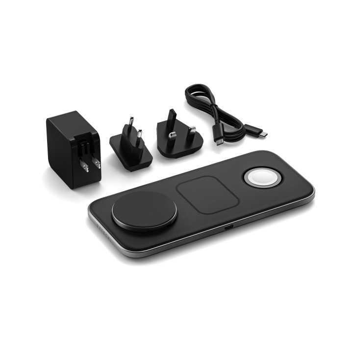 Безжично зарядно Satechi Qi2 Trio, 3 в 1 за телефон, слушалки и часовник, Space Gray, щепсели Type A, C, G - ST-QTPM-EA - 8