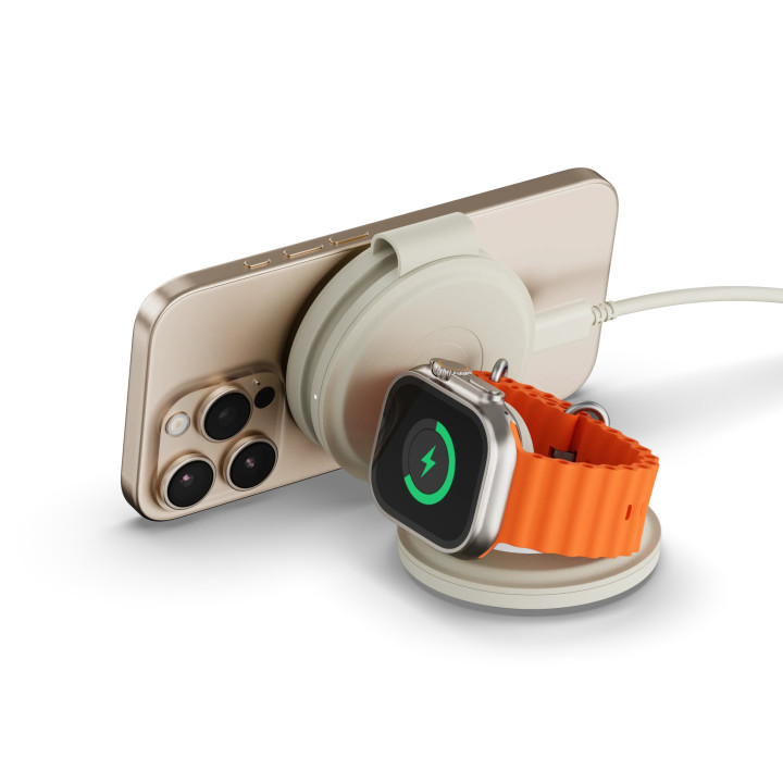 Безжично зарядно Satechi OntheGo 3-in-1, Sand - ST-QTG31W - 3