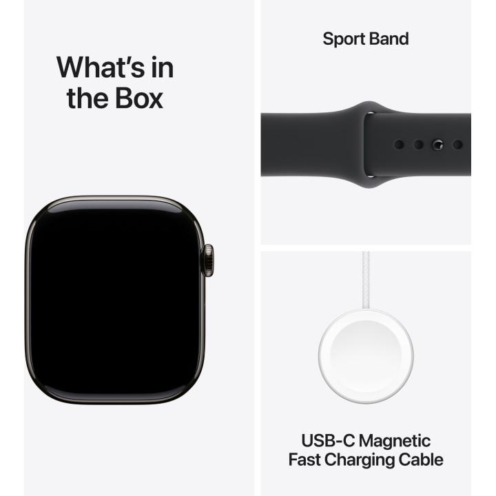 Смарт часовник Apple Watch S11, Cellular, 42mm, Slate Titanium Case, Black Sport Band, M/L - MF8T4MP/A - 4