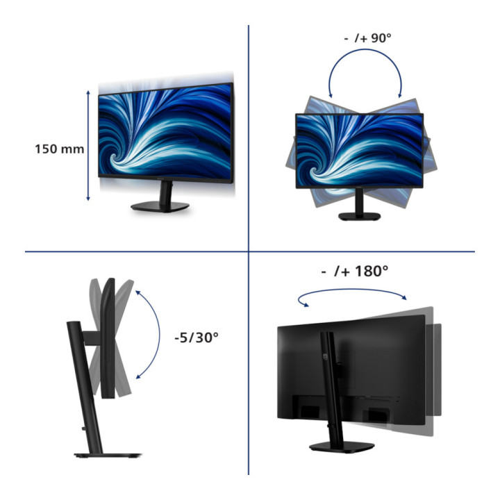 Монитор Philips 27B2N3200A, 27" Full HD IPS 120Hz, 4ms, 350 cd/m², HDMI, DisplayPort, VGA, 2 x 2W тонколони - 27B2N3200A/00 - 9