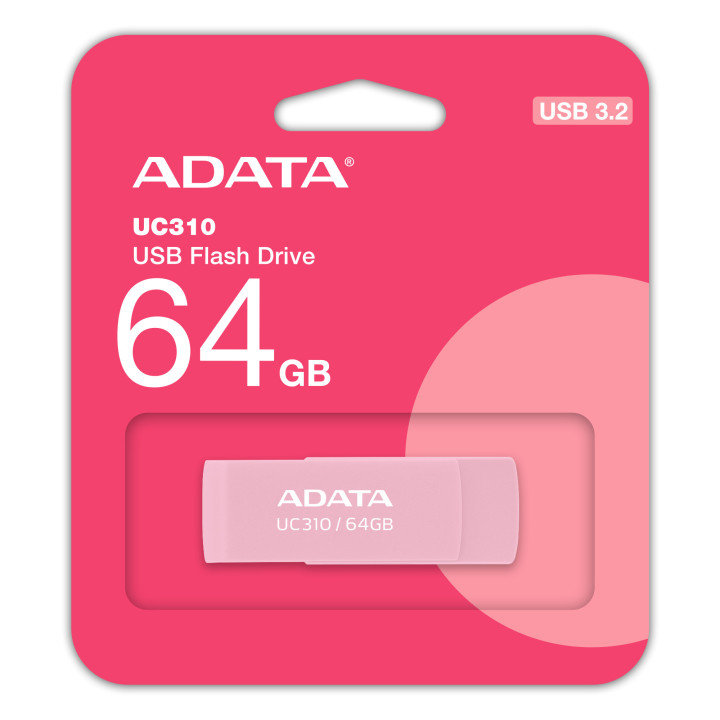 USB флашка ADATA UC310, 64GB USB 3.2 Gen 1 Type-A, до 100 MB/s, розова - UC310-64G-RPK - 1