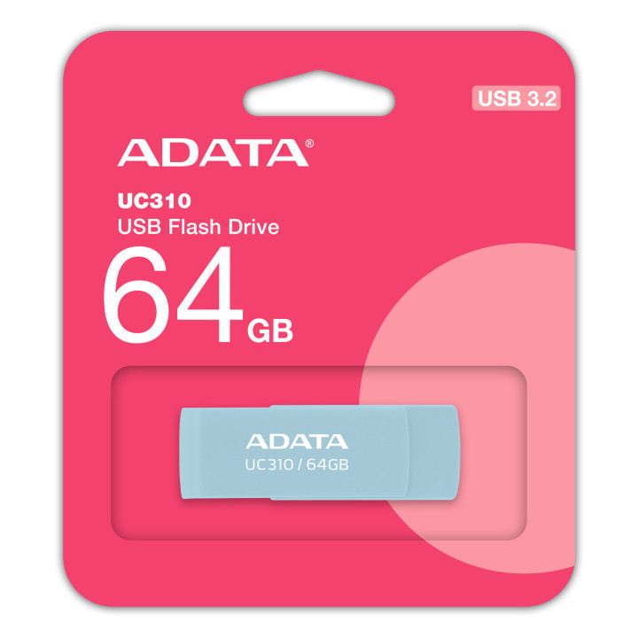 USB флаш памет ADATA UC310, 64GB USB 3.2 Gen 1 Type-A, 100MB/s, Blue - UC310-64G-RBU - 1