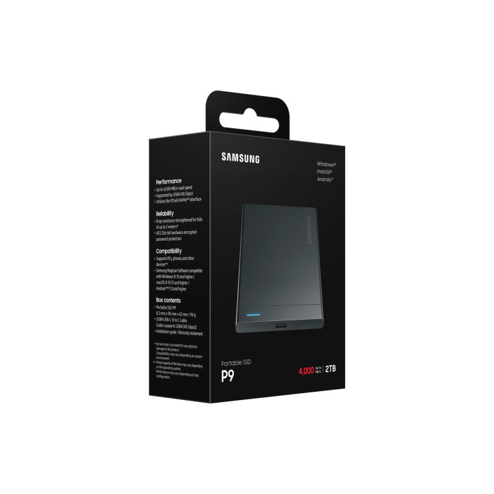 Външен SSD диск Samsung P9 Portable, 2TB USB 4 Gen 3x2 40Gbps, 4000MB/s - MU-PJ2T0G/WW - 9