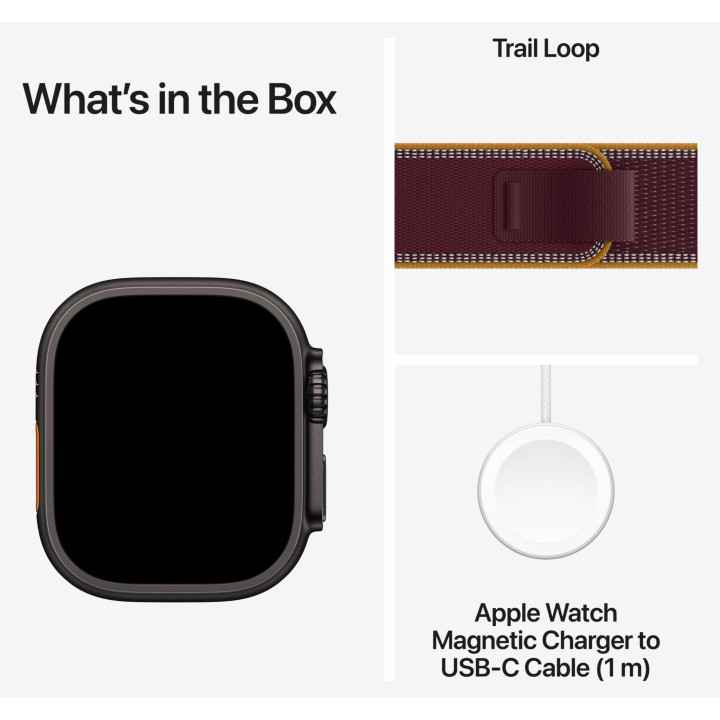 Смарт часовник Apple Watch Ultra 4, 49mm, Cellular, Black Titanium, Burgundy Trail Loop S/M - MJC34QH/A - 4
