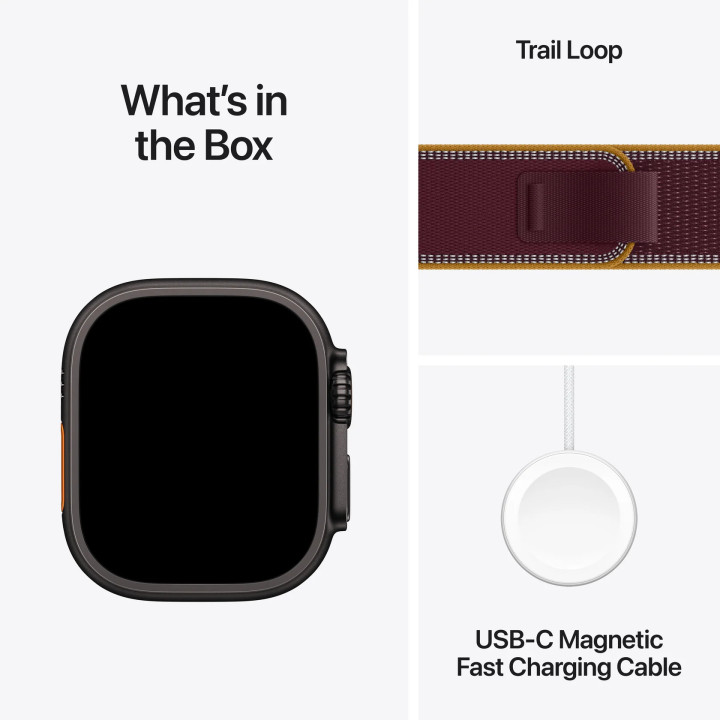 Смарт часовник Apple Watch Ultra 4, Cellular, 49mm, Black Titanium, Burgundy Trail Loop M/L - mjc44qh/a - 4