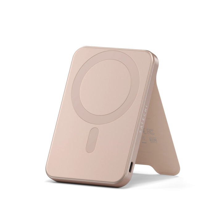 Външна батерия Satechi Qi2 Magnetic Power Bank, 5000mAh, с магнитно безжично зареждане и стойка, Desert Rose - ST-B5Q2SR - 1