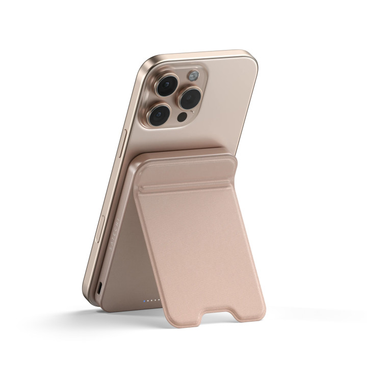 Външна батерия Satechi Qi2 Magnetic Power Bank, 5000mAh, с магнитно безжично зареждане и стойка, Desert Rose - ST-B5Q2SR - 3