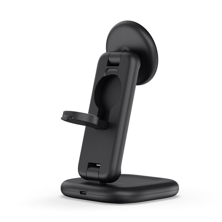 Безжично зарядно Satechi 3-in-1 Foldable Qi2, 25W, сгъваема стойка за телефон, часовник и слушалки, Space Black - ST-Q25F31C-EA 