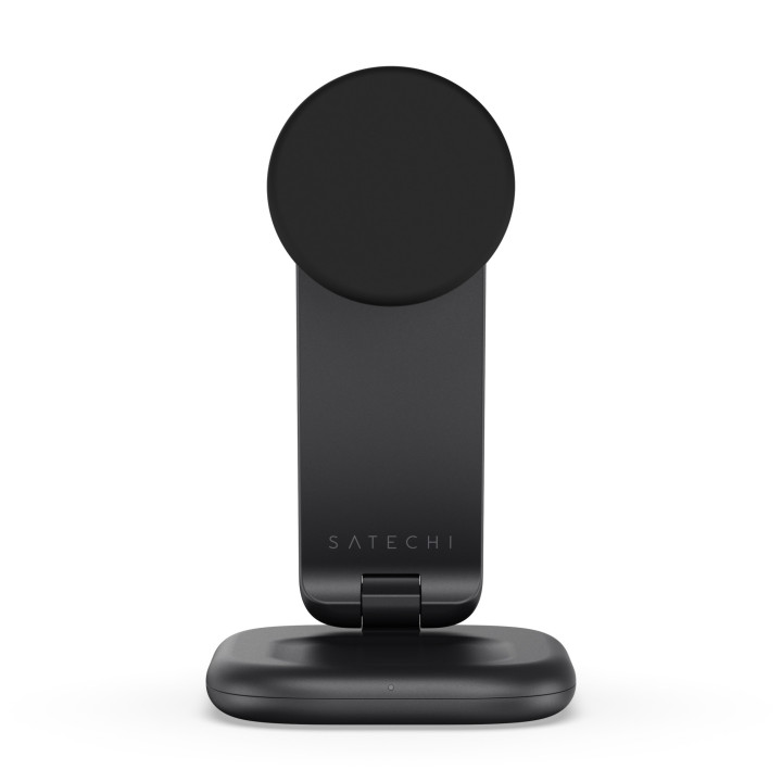 Безжично зарядно Satechi 3-in-1 Foldable Qi2, 25W, сгъваема стойка за телефон, часовник и слушалки, Space Black - ST-Q25F31C-EA 