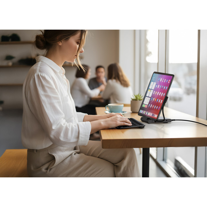 USB хъб Satechi OntheGo Foldable Stand, 4K 60Hz HDMI, 100W USB-C PD, 2x 10Gbps USB-C, USB-A, UHS-II SD и microSD четец, Space Bl