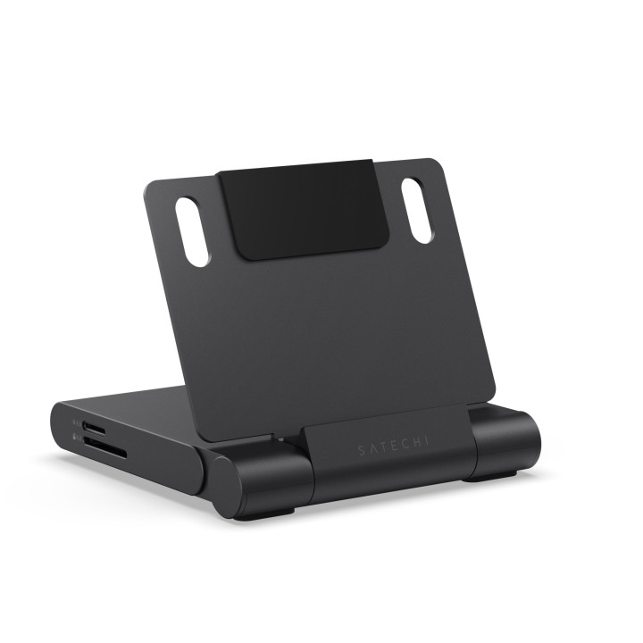 USB хъб Satechi OntheGo Foldable Stand, 4K 60Hz HDMI, 100W USB-C PD, 2x 10Gbps USB-C, USB-A, UHS-II SD и microSD четец, Space Bl