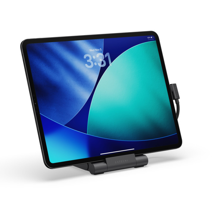 USB хъб Satechi OntheGo Foldable Stand, 4K 60Hz HDMI, 100W USB-C PD, 2x 10Gbps USB-C, USB-A, UHS-II SD и microSD четец, Space Bl