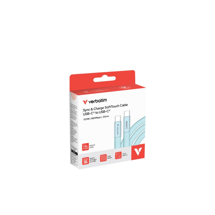 Кабел Verbatim Sync & Charge SoftTouch, USB-C към USB-C, 100W, 1.2m, син - 30276 - 3