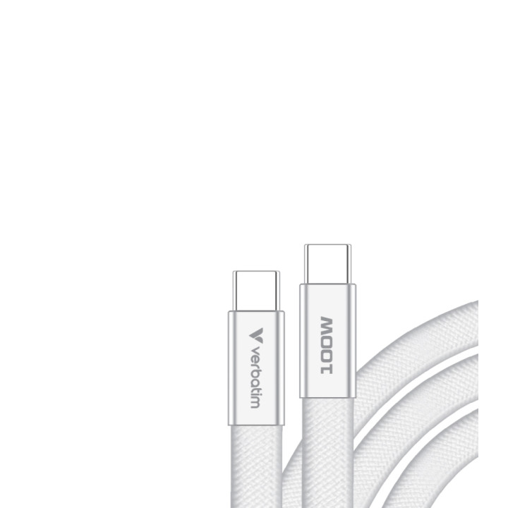 Кабел Verbatim Sync & Charge SoftTouch, USB-C към USB-C, 100W, 120cm, бял - 30277 - 2