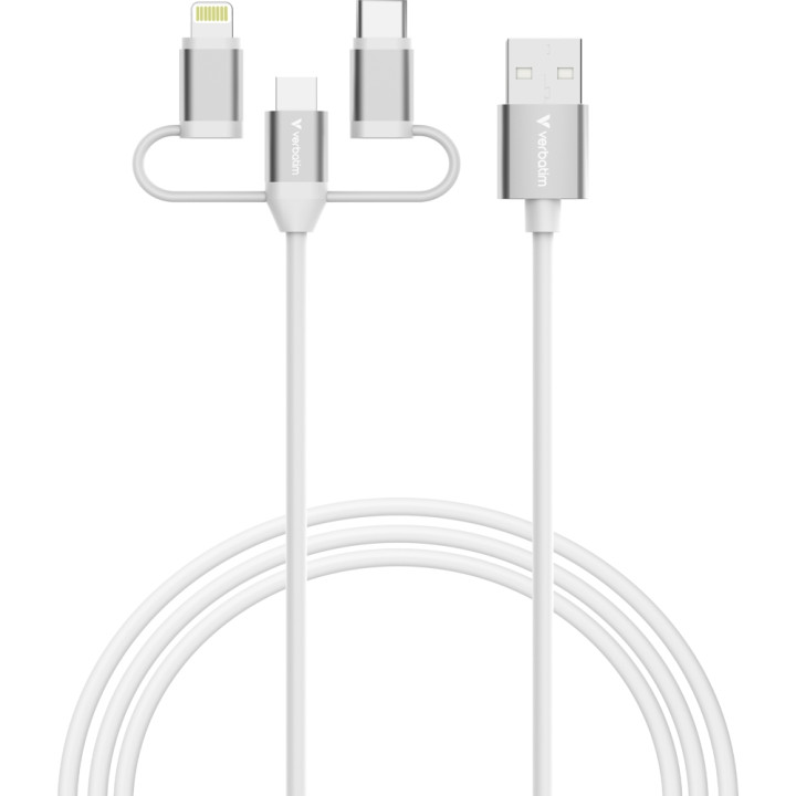 Кабел Verbatim Sync & Charge 3-in-1, USB-A към Micro-B/USB-C/Lightning, 18W, 1m - 32394 - 3