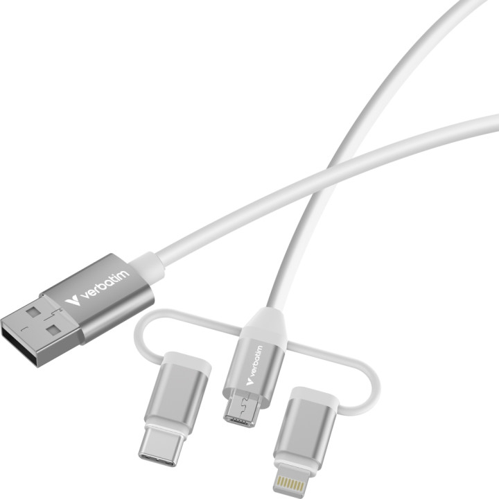 Кабел Verbatim Sync & Charge 3-in-1, USB-A към Micro-B/USB-C/Lightning, 18W, 1m - 32394 - 4