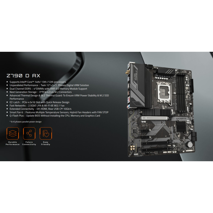Дънна платка GIGABYTE Z790 D AX, Intel LGA1700, Z790, DDR5, ATX, Wi-Fi 6E - 2