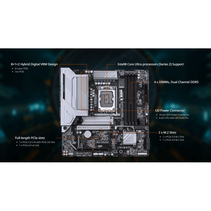 Дънна платка GIGABYTE B860M GAMING X WIFI6E, Intel B860, LGA1851, 4x DDR5, Micro ATX - 3