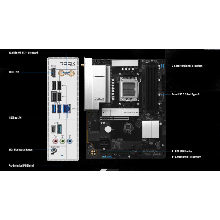 Дънна платка ASRock B650 Rock WiFi 7, AM5, ATX, DDR5 - 4