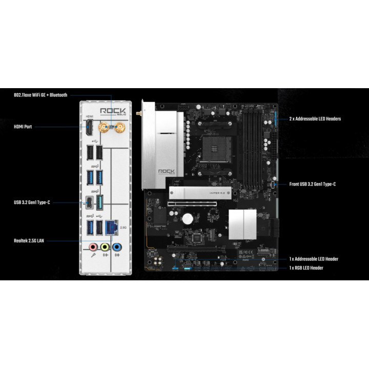 Дънна платка ASRock B550 Rock WiFi, AMD AM4, AMD B550, 4x DDR4, ATX, Wi-Fi 6E - 3