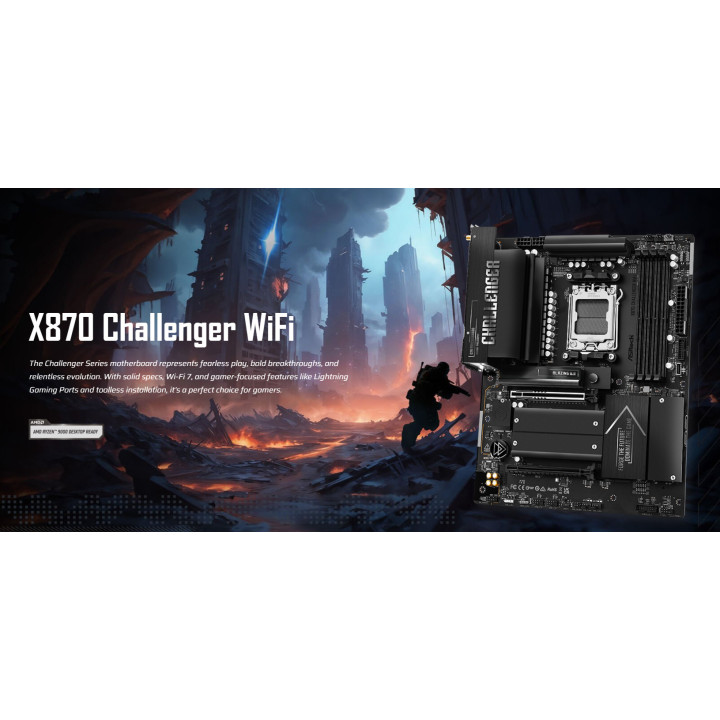 Дънна платка ASRock X870 Challenger WiFi, AMD AM5, DDR5, ATX, Wi-Fi 7 - 2