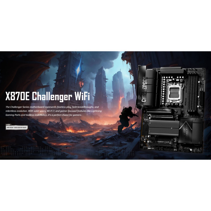 Дънна платка ASRock X870E Challenger WiFi, AMD AM5, DDR5, ATX, Wi-Fi 7 - 2