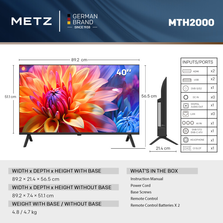 Телевизор METZ 40MTH2020Z, 40" Direct LED Full HD, 1920x1080, 50/60Hz - 5