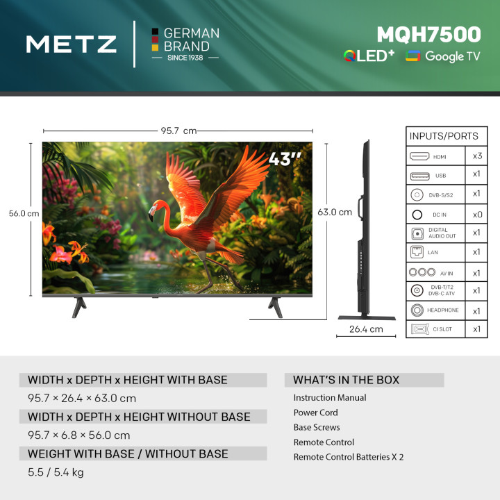Телевизор METZ 43MQH7500Z, 43" QLED+ 4K UHD, 120Hz, Google TV - 43MQH7500Z - 5