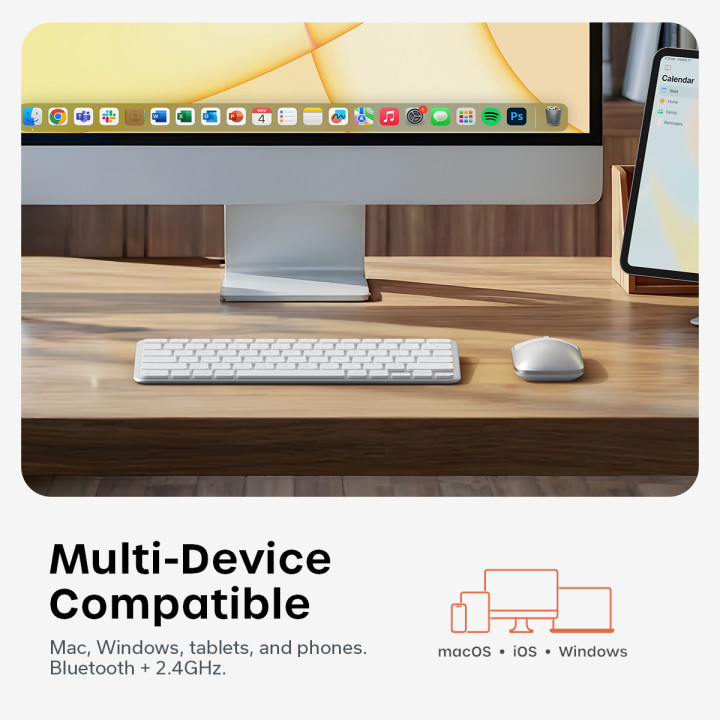 Безжичен комплект клавиатура и мишка Satechi Slim CEX1, US English, Silver - ST-ZEX1SS-EN - 6
