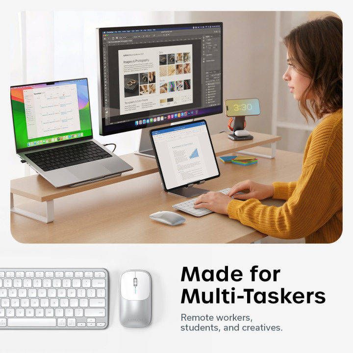 Безжичен комплект клавиатура и мишка Satechi Slim CEX1, US English, Silver - ST-ZEX1SS-EN - 9
