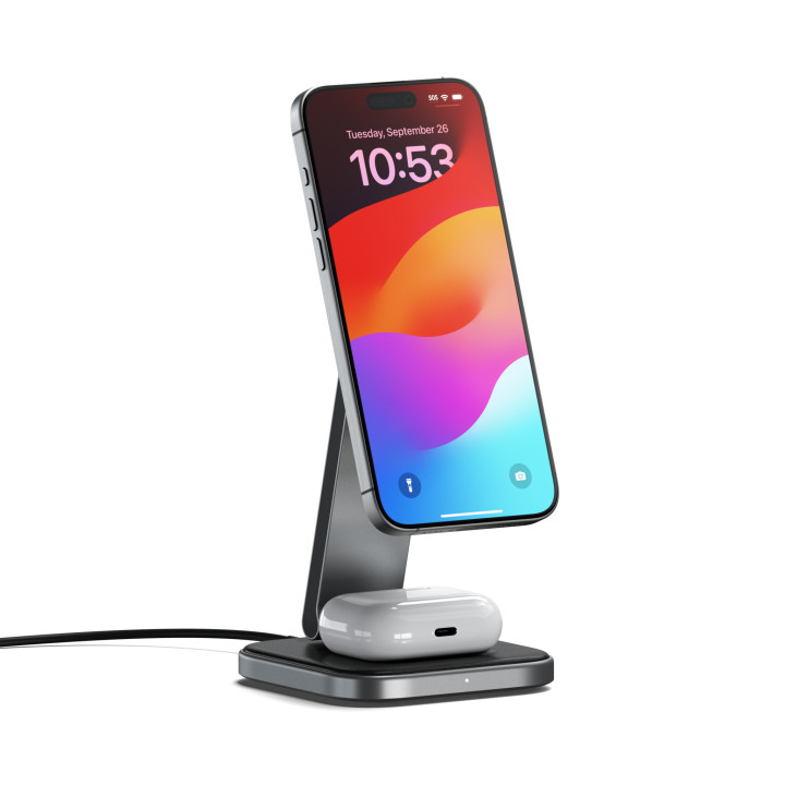 Безжично зарядно Satechi 2-in-1 Foldable Qi2, сгъваема стойка, Space Gray - ST-Q21FM - 1