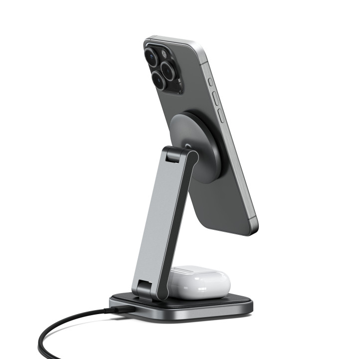 Безжично зарядно Satechi 2-in-1 Foldable Qi2, сгъваема стойка, Space Gray - ST-Q21FM - 5