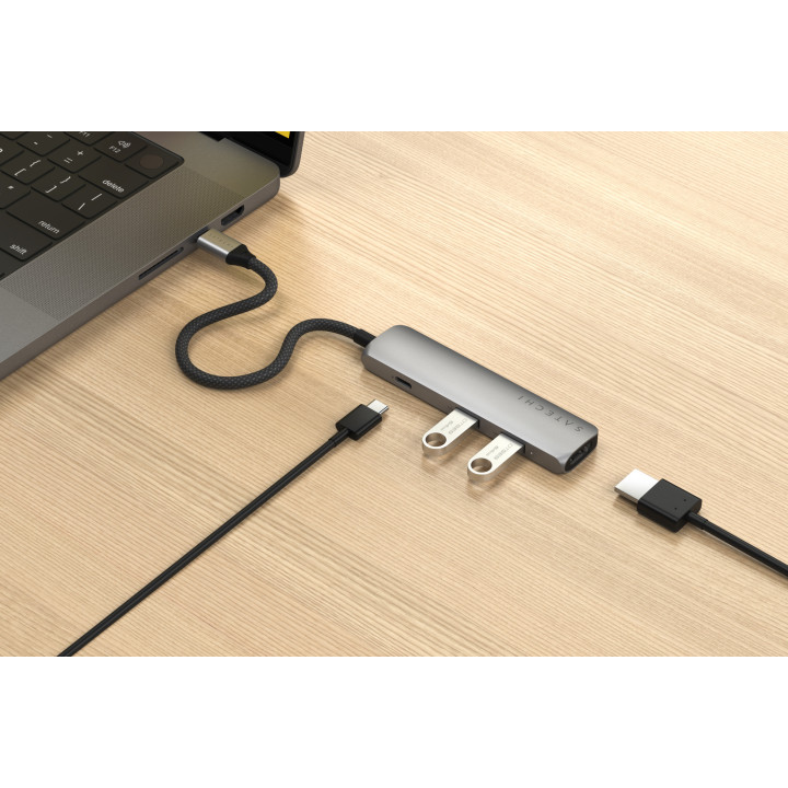 Докинг станция Satechi Slim Multiport, 4-в-1, 4K HDMI, Space Grey - ST-P4SM - 3