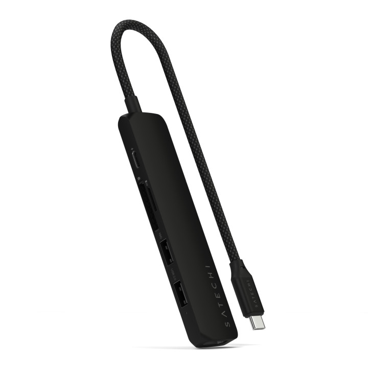 Докинг станция Satechi 6-in-1 Slim Multiport, USB-C адаптер, черен - ST-P6SK - 1