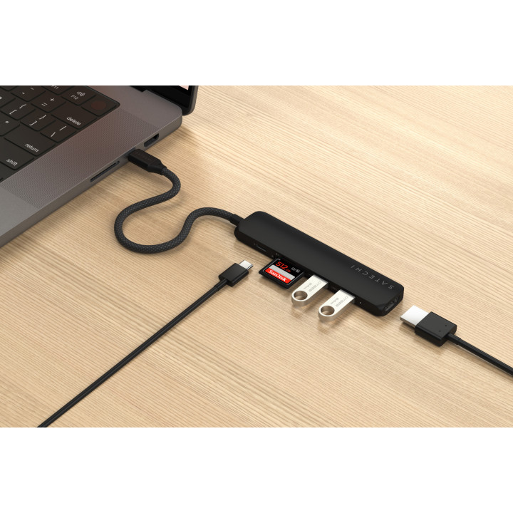 Докинг станция Satechi 6-in-1 Slim Multiport, USB-C адаптер, черен - ST-P6SK - 2