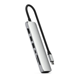 Докинг станция Satechi Slim Multiport, 7-в-1, HDMI 4K, Gigabit Ethernet, USB-A, SD/microSD четец, Silver - ST-P7SS - 1