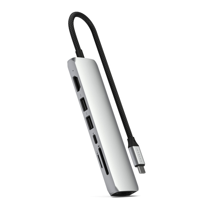 Докинг станция Satechi Slim Multiport, 7-в-1, HDMI 4K, Gigabit Ethernet, USB-A, SD/microSD четец, Silver - ST-P7SS - 1