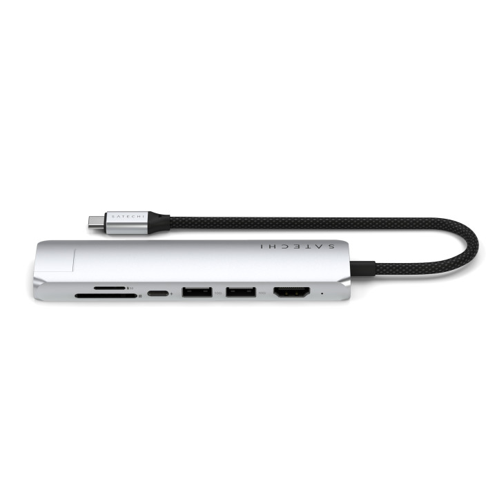 Докинг станция Satechi Slim Multiport, 7-в-1, HDMI 4K, Gigabit Ethernet, USB-A, SD/microSD четец, Silver - ST-P7SS - 2