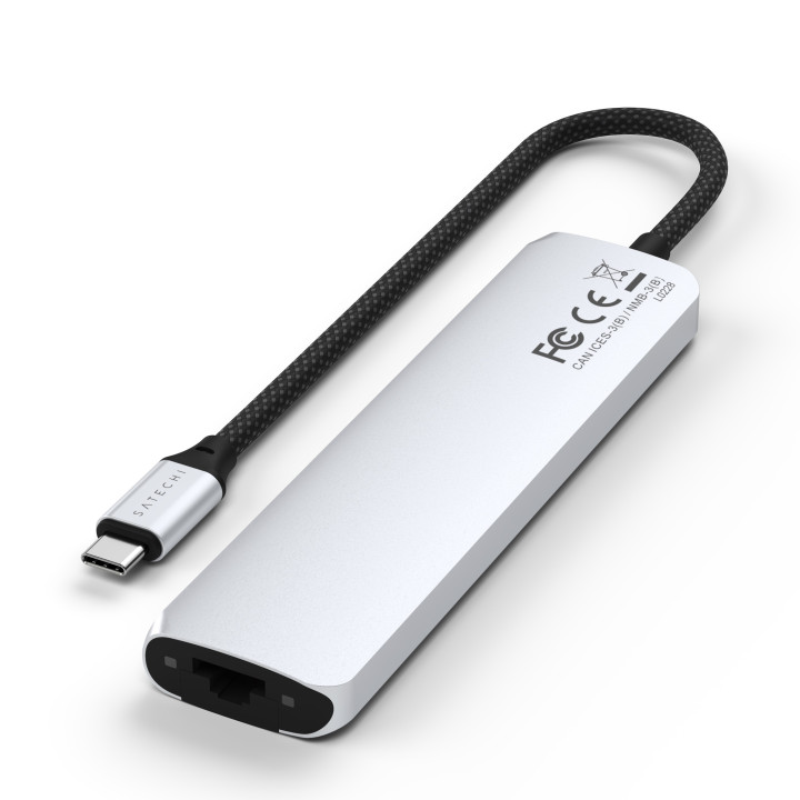 Докинг станция Satechi Slim Multiport, 7-в-1, HDMI 4K, Gigabit Ethernet, USB-A, SD/microSD четец, Silver - ST-P7SS - 5