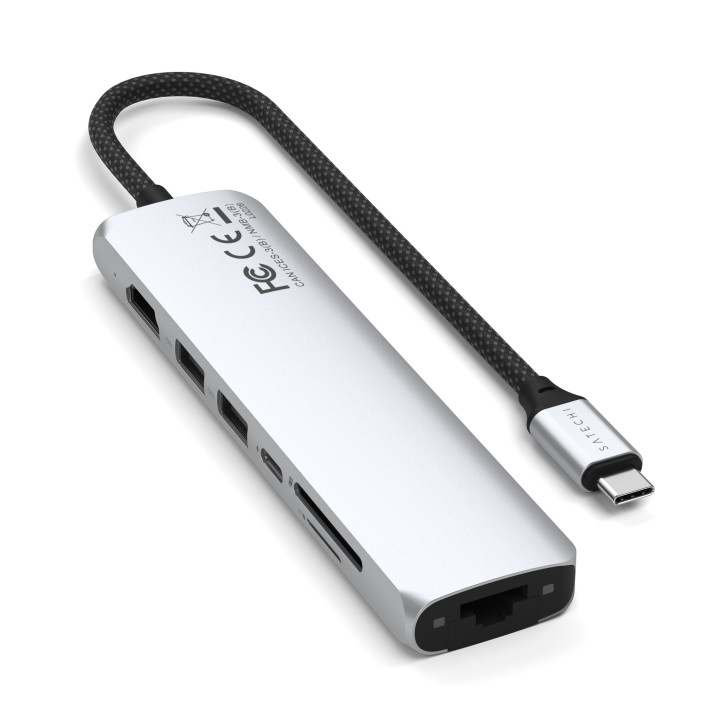 Докинг станция Satechi Slim Multiport, 7-в-1, HDMI 4K, Gigabit Ethernet, USB-A, SD/microSD четец, Silver - ST-P7SS - 7