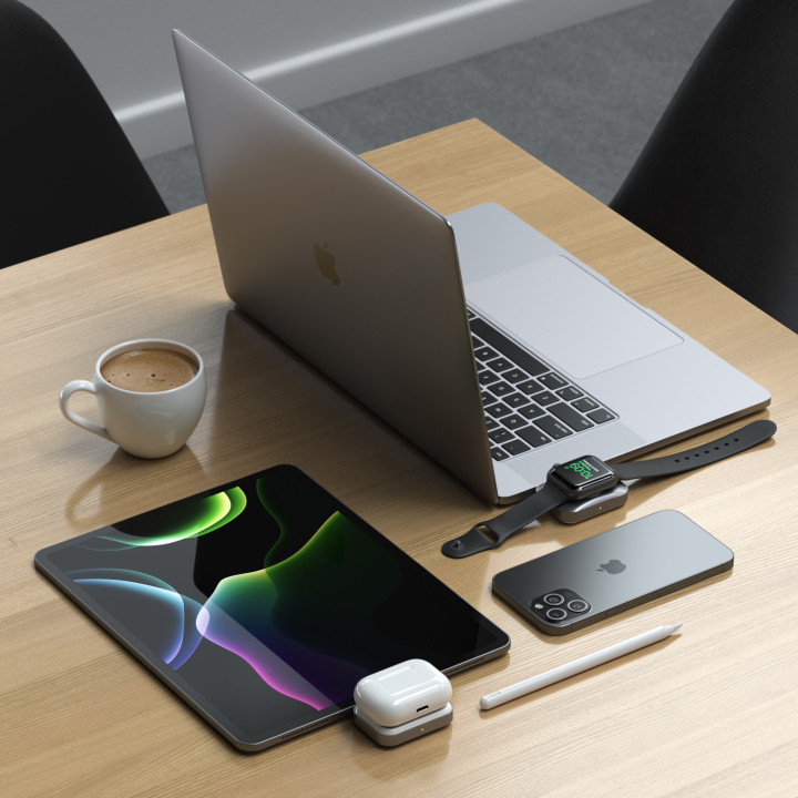 Безжично зарядно Satechi USB-C 2 в 1 за Apple Watch и AirPods, сребрист - ST-UC2WCDM - 3