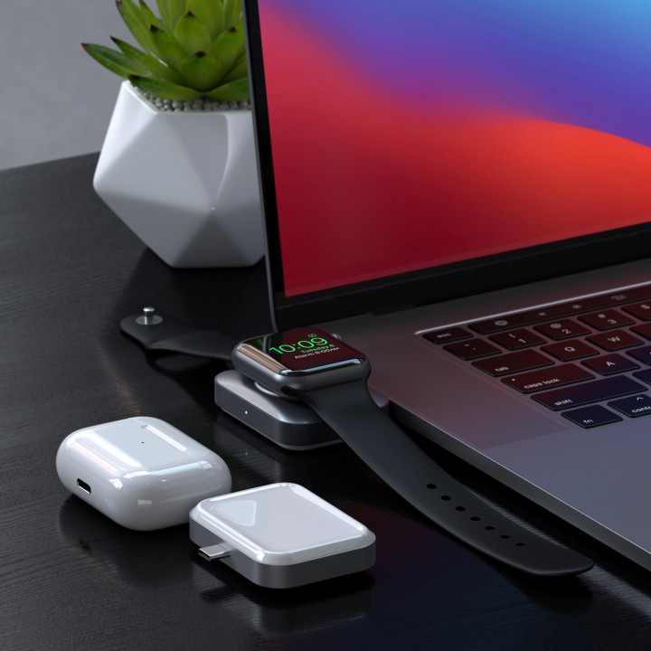 Безжично зарядно Satechi USB-C 2 в 1 за Apple Watch и AirPods, сребрист - ST-UC2WCDM - 5