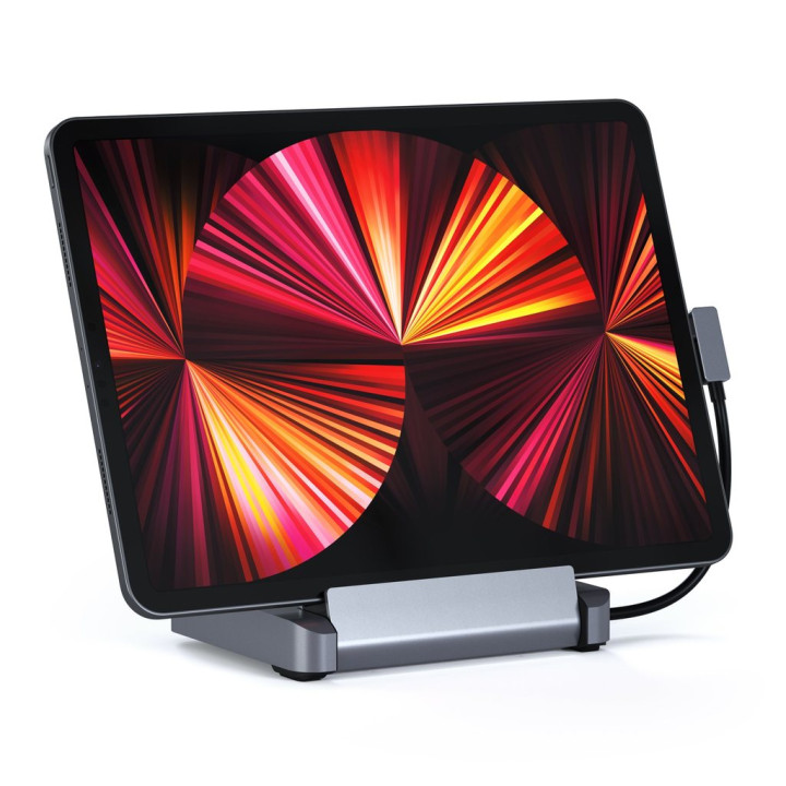Докинг станция Satechi Aluminium Stand & Hub за iPad Pro, USB-C PD до 60W, 4K HDMI 60Hz, USB-A, SD четец, аудио жак 3.5mm, Space